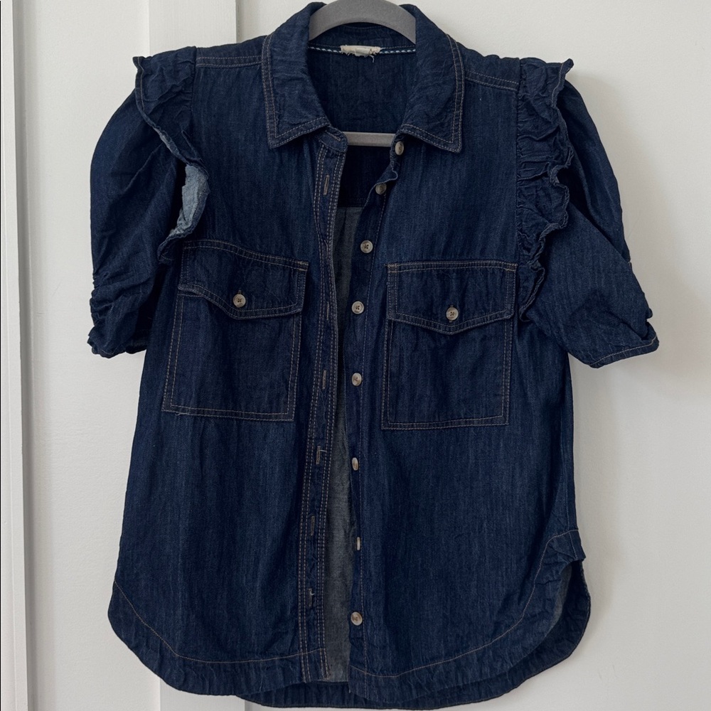 Anthropologie The Ozzi Ruffle-Sleeve Buttondown Shirt by Pilcro Size S - Picture 10 of 11